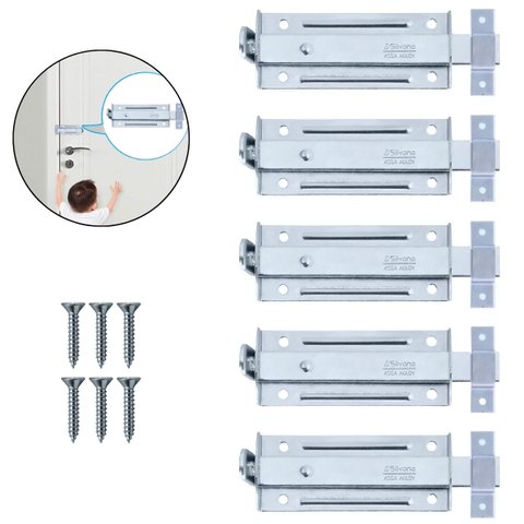 Ferrolho Trinco Tarjeta Fecho Chato para Porta Janela Portão 5,5cm Zincado | Silvana | Kit 05 Un