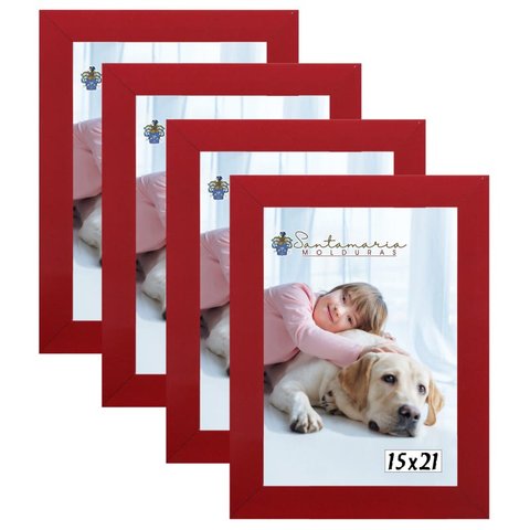 Kit 4 Molduras Porta Retrato 15X21 Vermelho