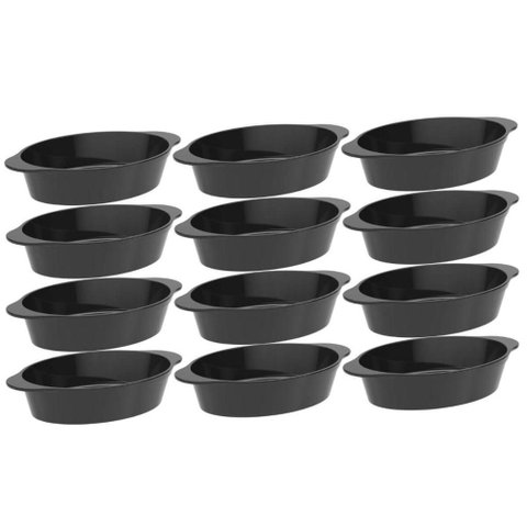 Jogo 12 Travessas para Servir Preta Saladeira Plástico 550ml Oval Coza Uno Petiscos Porções