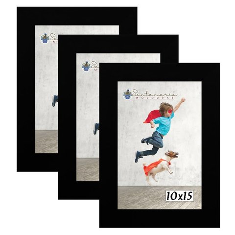 Kit 3 Molduras Porta Retrato 10X15 Preto