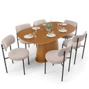 Ver imagem 1 de Mesa Valência com 06 Cadeiras para Sala de Jantar Louise L02 Suede Bege - Lyam Decor