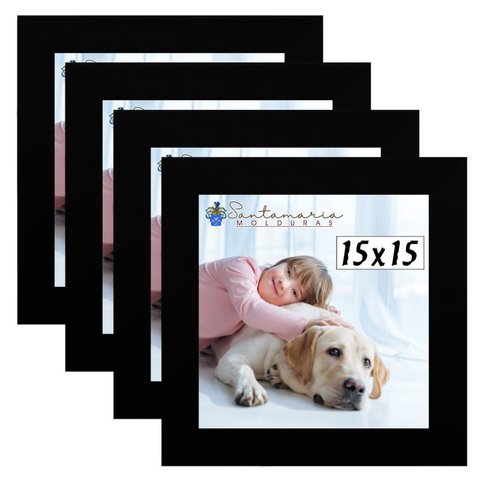 Kit 4 Porta Retrado Molduras 15x15 Preto