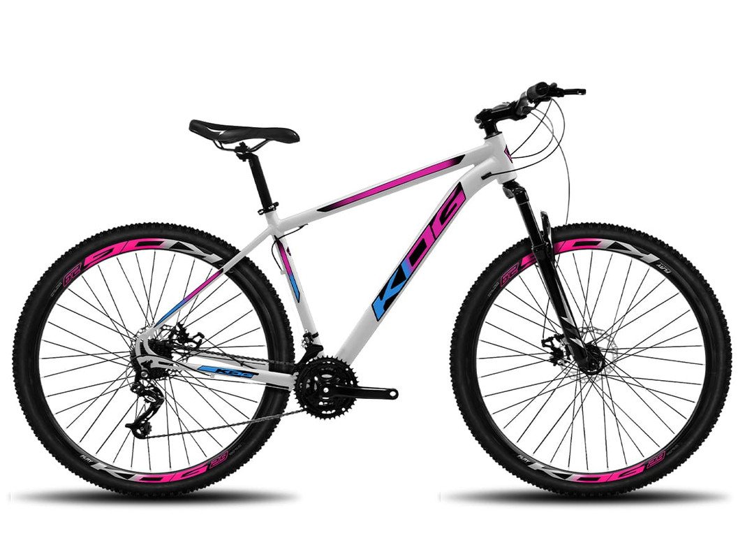 Bicicleta Mtb Aro 29 Kog 21 Velocidades com Freios a Disco Cor:branco+rosa;tamanho:19 - 1
