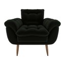 Ver imagem 2 de Poltrona Decorativa Confortável Pés em Madeira Maciça Xangai Veludo Preto Matrix Veludo Preto