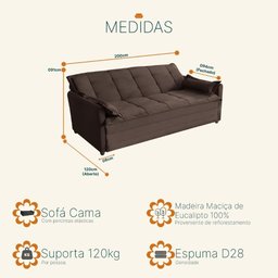 Sofá Cama 3 Lugares 2,00m Suede Vienna Marrom - 7