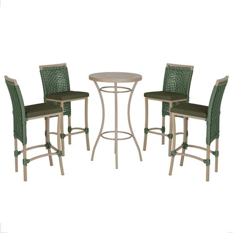 Mesa Bistro e 4 Banquetas Roma Fendi Corda Náutica 13 Trama Original