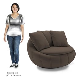 Poltrona Decorativa Redonda Giratória com Almofadas Saphire M22 Veludo Marrom - Mpozenato - 6