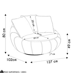 Poltrona Decorativa Redonda Giratória com Almofadas Saphire M22 Veludo Marrom - Mpozenato - 4