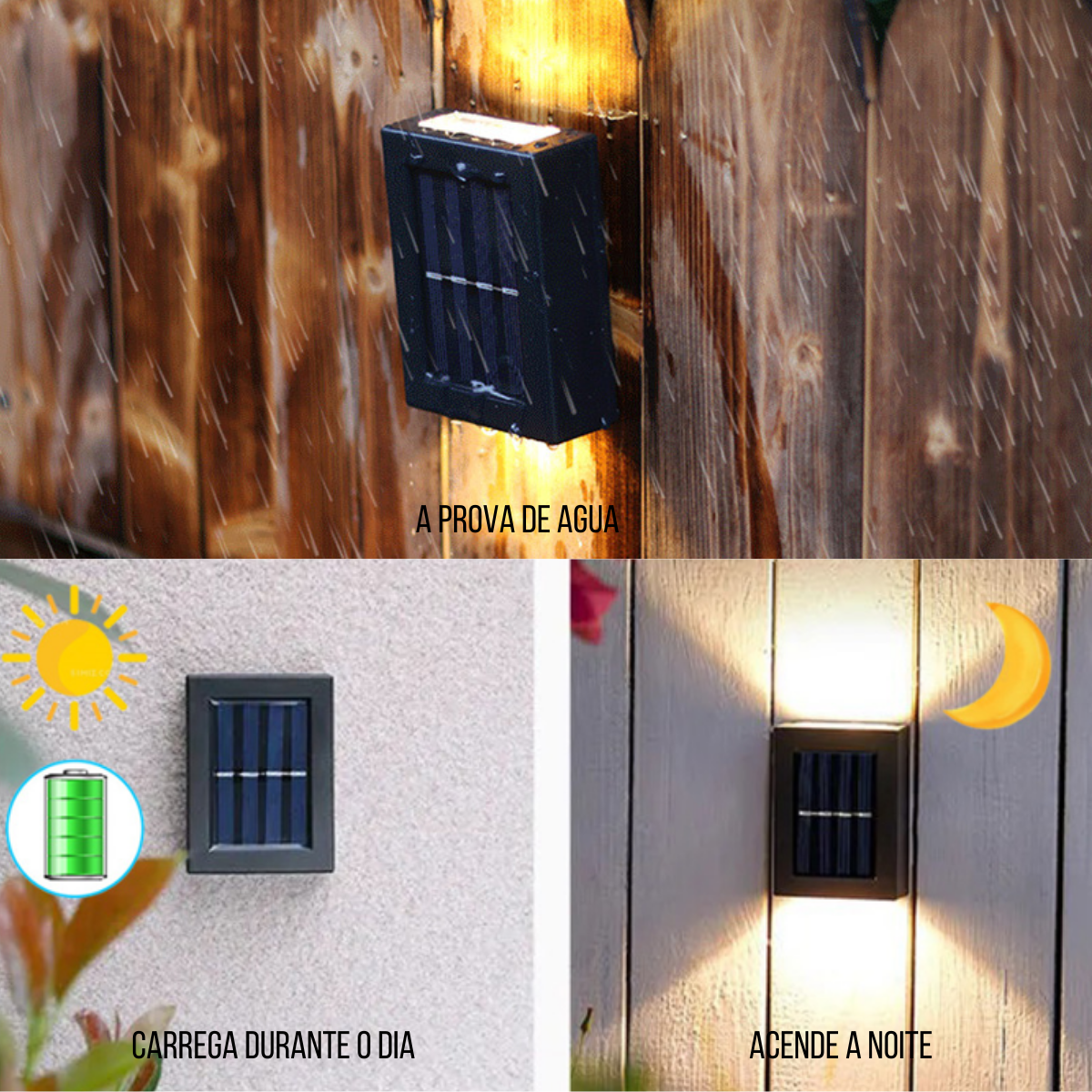 4 Mini Luminária Led Arandela Slim Solar IP65 De Sobrepor Luz Branco Quente 2 Fachos Com Direção Par - 6
