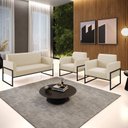 Ver imagem 2 de Sofá Namoradeira com 2 Poltronas Base Industrial Alta Preto Marisa Corino Bege D03 - D’Rossi