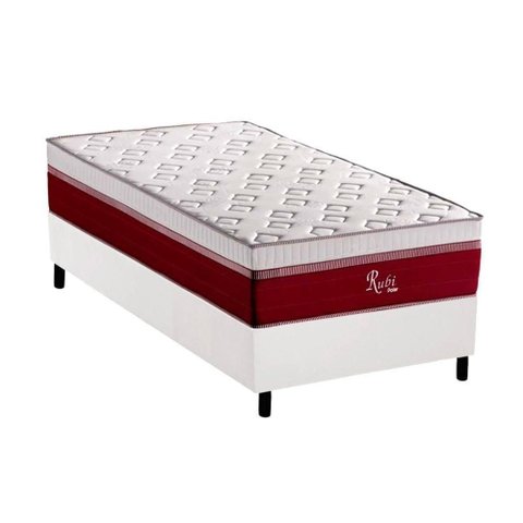 Conjunto Box Solteiro: Colchão Molas Polar Ensacadas Rubi + Base Crc Courano White (88x188)