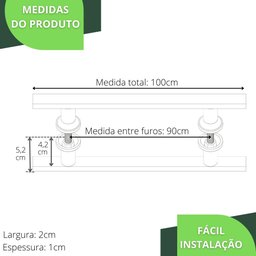 Puxador De Porta Preto Inox Vidro Pivotante 1 metro M.S - 6
