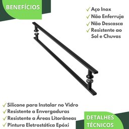 Puxador De Porta Preto Inox Vidro Pivotante 1 metro M.S - 3
