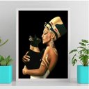 Ver imagem 2 de Quadro Decorativo Nefertiti Com Gato 45x34cm:Madeira branca