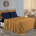 Ver imagem 1 de Jogo de Cama Casal Viúva Nobre 4 Peças Malha 100% Algodão - Cobre / Azul-marinho