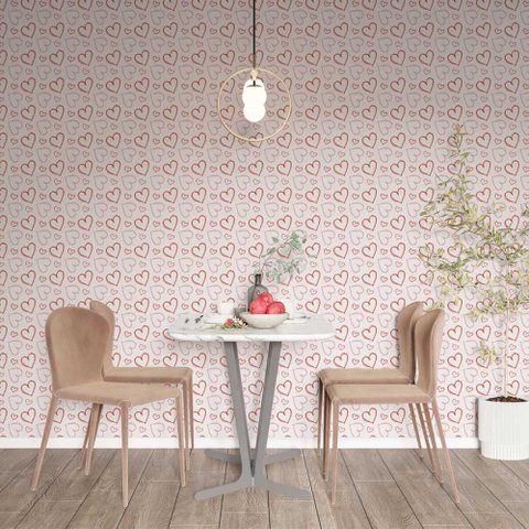Papel de Parede Corações Rosa Desenhados a Mão Gh Papel de Parede 2,5m