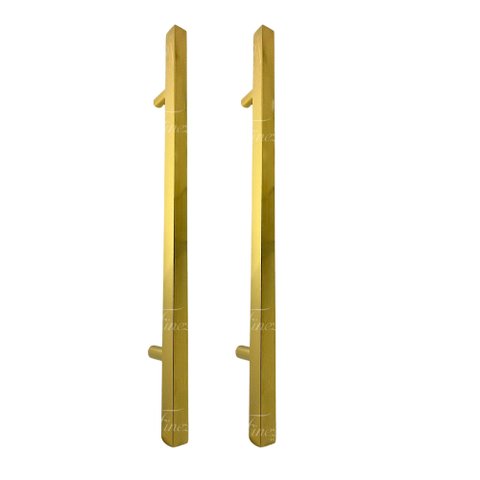 Puxador Dourado Porta Portão Social Box Inox 100cm Quadrado Fineza