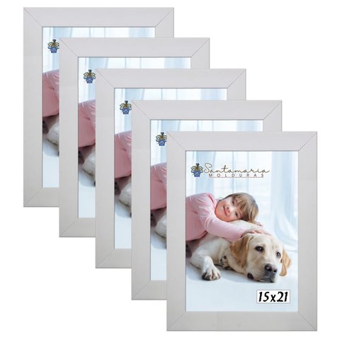 Kit 5 Molduras Porta Retrato 15X21 Branco
