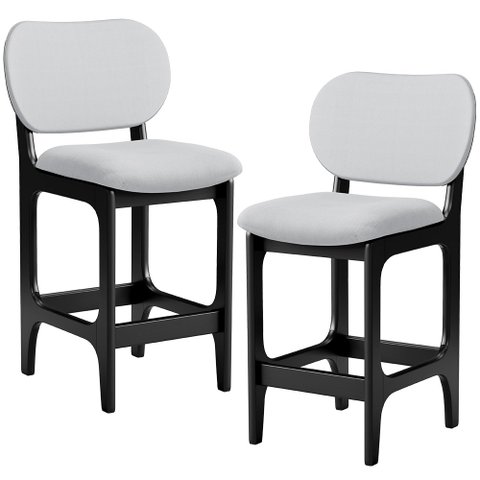 Kit 02 Banquetas Baixa Bar Cozinha Sala Jantar Fixa Betta L02 Preto Linho Cinza - Lyam Decor Banquet