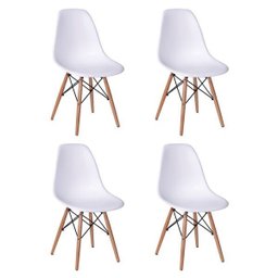Conjunto de Mesa de Jantar Eames Eiffel Redonda 90cm Tampo de Madeira Branco com 4 Cadeiras Brancas - 4