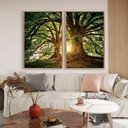 Ver imagem 1 de Quadro Decorativo a Grande Arvore em 2 Telas Canvas Tacolado Moldura Flutuante 4,5cm Freijó 40 X 60c