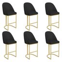 Ver imagem 1 de Kit 06 Banquetas Altas Bela Suede Preto Base Metálica Industrial Dourado - Pallazio