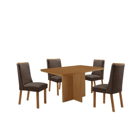 Mesa de Jantar Olímpia 120cm Tampo MDF Laminado Canto Copo com 4 Cadeiras Carolina