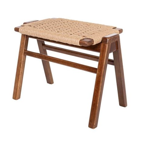 Banco Madeira Maciça Hanna com Assento em Fibra Natural Trançada À Mão 1 Lugar Pinhão