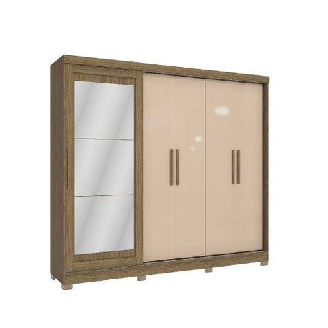 Guarda Roupa Casal 245cm 5 Portas 4 Gavetas C/espelho e Pés Cb01n564 Kappesberg- Nogueira/macadâmia