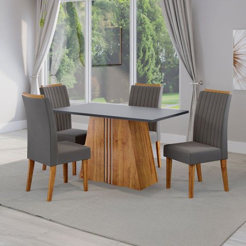 Mesa de Jantar 4 Lugares Lumina Mel/Cinza/Grafite - Viero Móveis