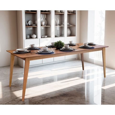 Mesa de Jantar Retangular 220 X 90 Cm Pés em Madeira Maciça