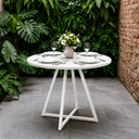 Ver imagem 1 de Mesa de Sala e Jantar Paris Modelo Industrial Moderno Tampo Redondo Branco com Base de Ferro Branco