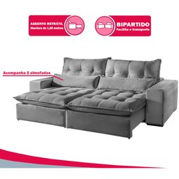 Sofá 4 Lugares Máximo Retrátil e Reclinável 2,50M Suede Cinza Claro - 4