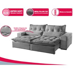 Sofá 4 Lugares Máximo Retrátil e Reclinável 2,50M Suede Cinza Claro - 3