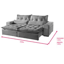 Sofá 4 Lugares Máximo Retrátil e Reclinável 2,50M Suede Cinza Claro - 5