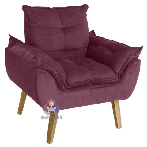 Poltrona Decorativa Opala Suede Bordô Smf Decor