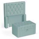 Ver imagem 1 de Cabeceira e Calçadeira Báu Solteiro Atena 90cm Capitonê Veludo Acqua - Desk Design