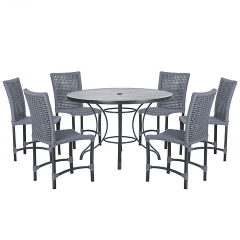 Mesa Ascoli 120 Cm com 6 Cadeiras Cannes de Alumínio Trama Prata