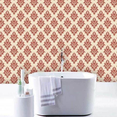 Papel de Parede Lavável Clássico Arabesco Vinho e rosê