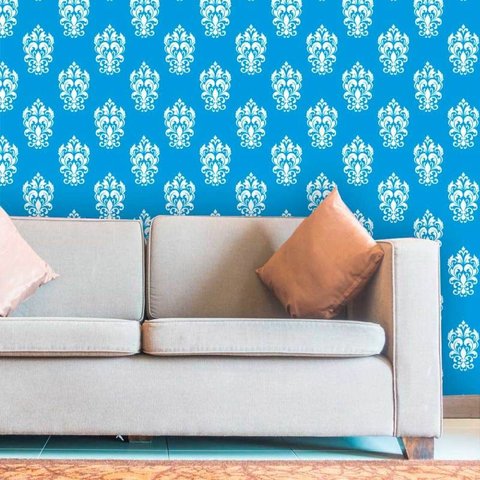 Papel de Parede Lavável Clássico Arabesco Azul