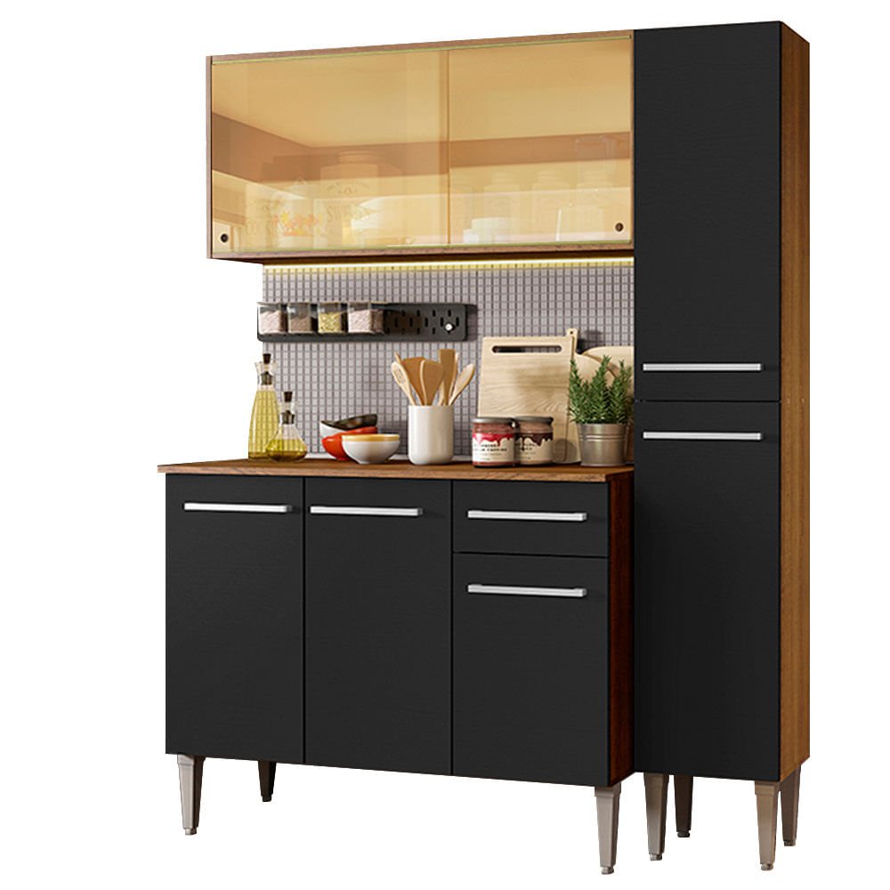 Cozinha Compacta Madesa Emilly Gold com Armário, Balcão e Paneleiro Rustic/Preto Cor:Rustic/Preto - 2