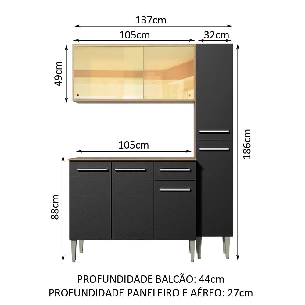 Cozinha Compacta Madesa Emilly Gold com Armário, Balcão e Paneleiro Rustic/Preto Cor:Rustic/Preto - 3