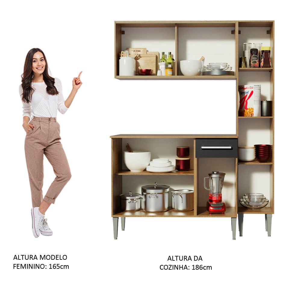 Cozinha Compacta Madesa Emilly Gold com Armário, Balcão e Paneleiro Rustic/Preto Cor:Rustic/Preto - 5