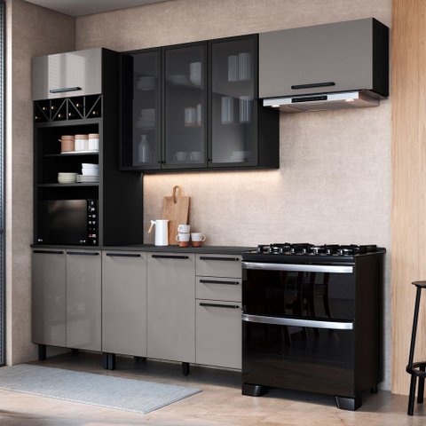 Cozinha Completa Diamante 9 Portas 3 Gavetas com Vidro Chumbo/titanio - Indékes