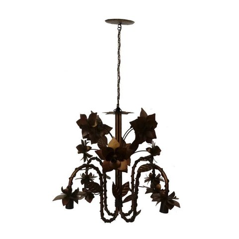 Lustre para Sala de Estar Rustica com Flores de Ferro Artesanais - Verniz