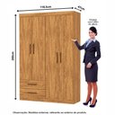 Ver imagem 4 de Guarda-Roupa Solteiro Turim 4 Portas 2 Gavetas Multimóveis CR35554 Cinamomo