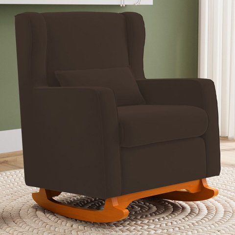 Poltrona Decorativa Sala de Estar Zoe com Base Balanço Suede Marrom - Abmaza