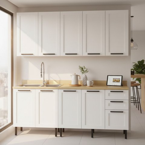 Armário de Cozinha Modulada Completa 6 Peças 100% Mdf Phoenix Móvel na Caixa