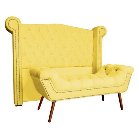 Conjunto Sienna Cabeceira e Recamier Solteiro 90 cm Suede Amarelo