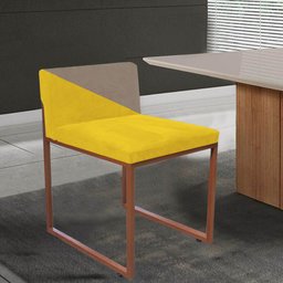 Kit 10 Cadeira Office Lee Duo Sala de Jantar Industrial Ferro Bronze Suede Amarelo e Bege - Amey Dec - 2